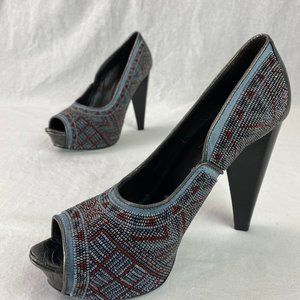 Donald J Pliner, "Ceci" Grey Red Beaded Heel 8.5m - image 1